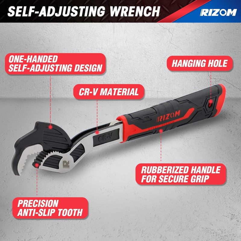 Rizom Pipe Wrench Set, 6” 8” 10” Self Adjusting Wrench, Plumbers Wrench with Self Tightening Function for 9/32”-1 3/8” (7-35mm) Pipe Fittings and Nuts - Image 2